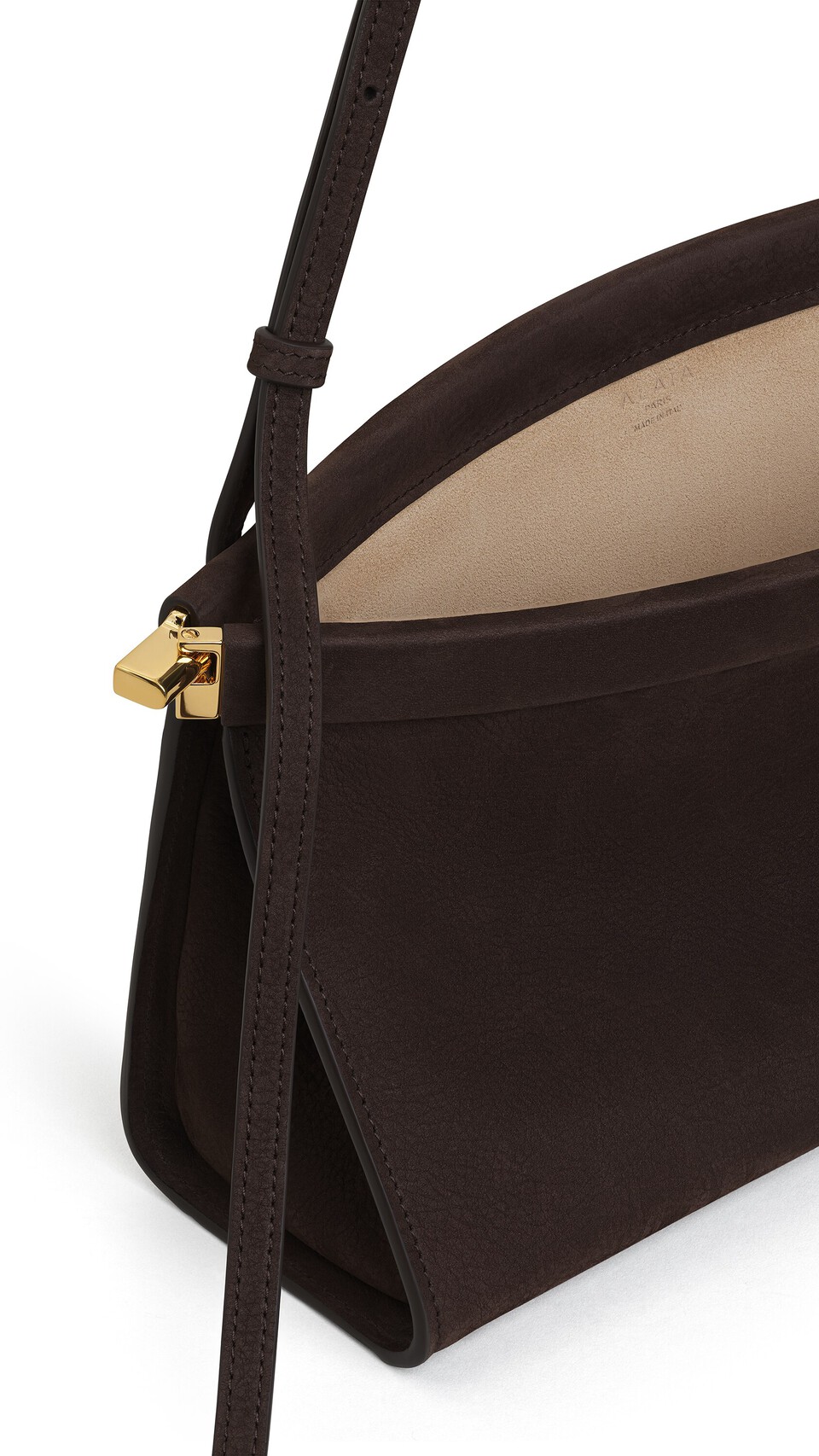 ALA&Iuml;A LE CLICK EAST WEST MEDIUM BAG IN NUBUCK DARK BROWN - View 3