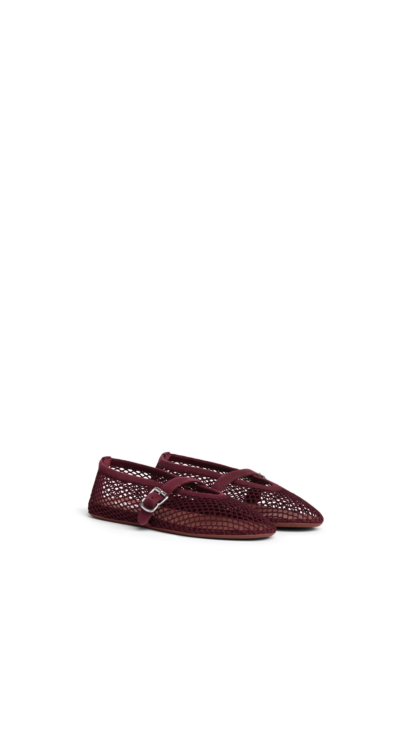 ALA&Iuml;A BALLET FLATS IN FISHNET AND SUEDE GARNET RED - View 2