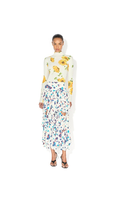 ALA&Iuml;A DRAPED PRINTED SKIRT WHITE/BLUE - View 2