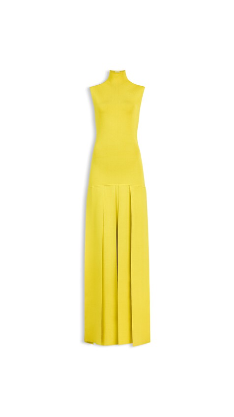 ALA&Iuml;A MAXI PLEATED DRESS LIME