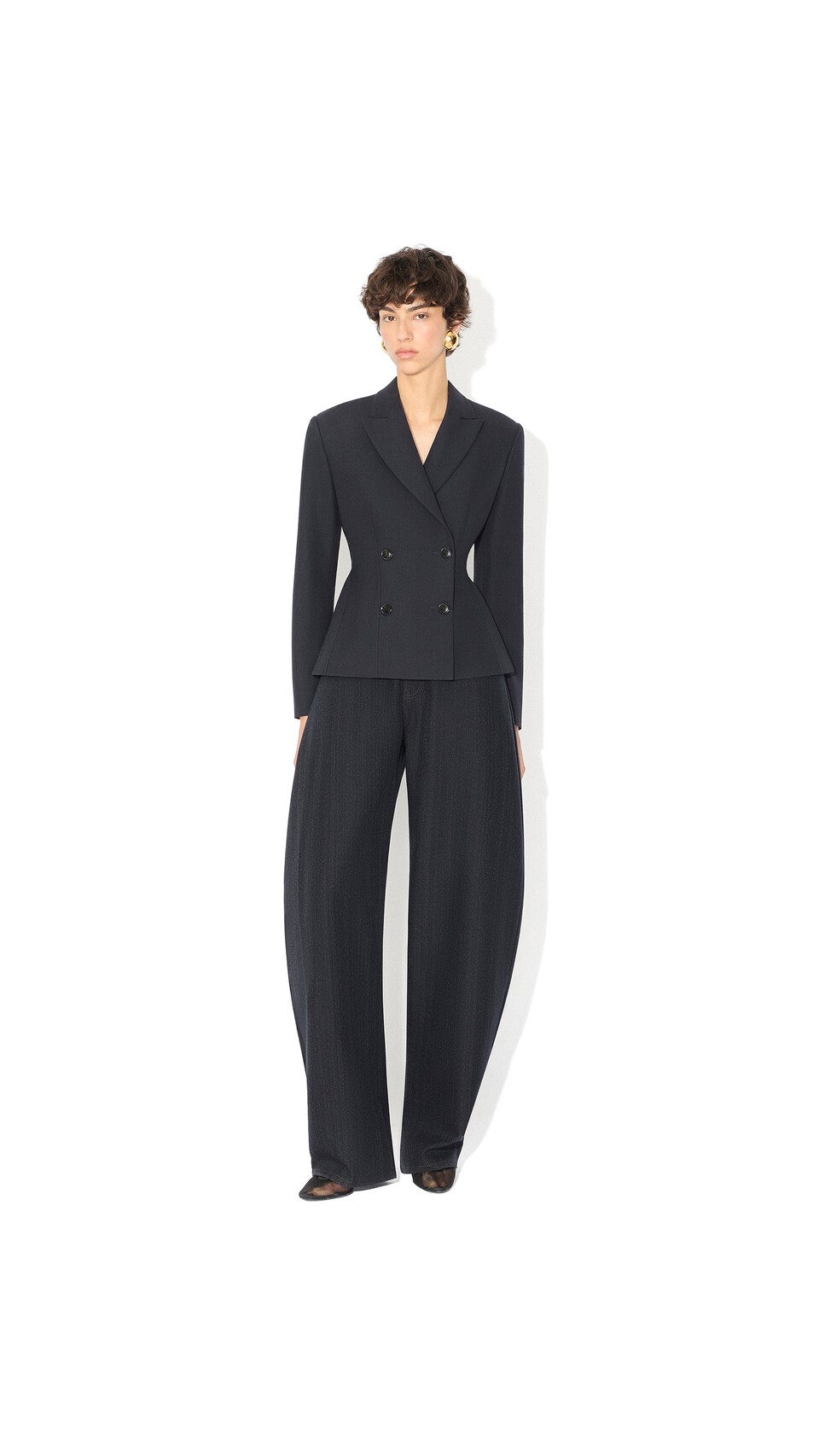 ALA&Iuml;A LIGHT WOOL DOUBLE-BREASTED JACKET MIDNIGHT - View 2