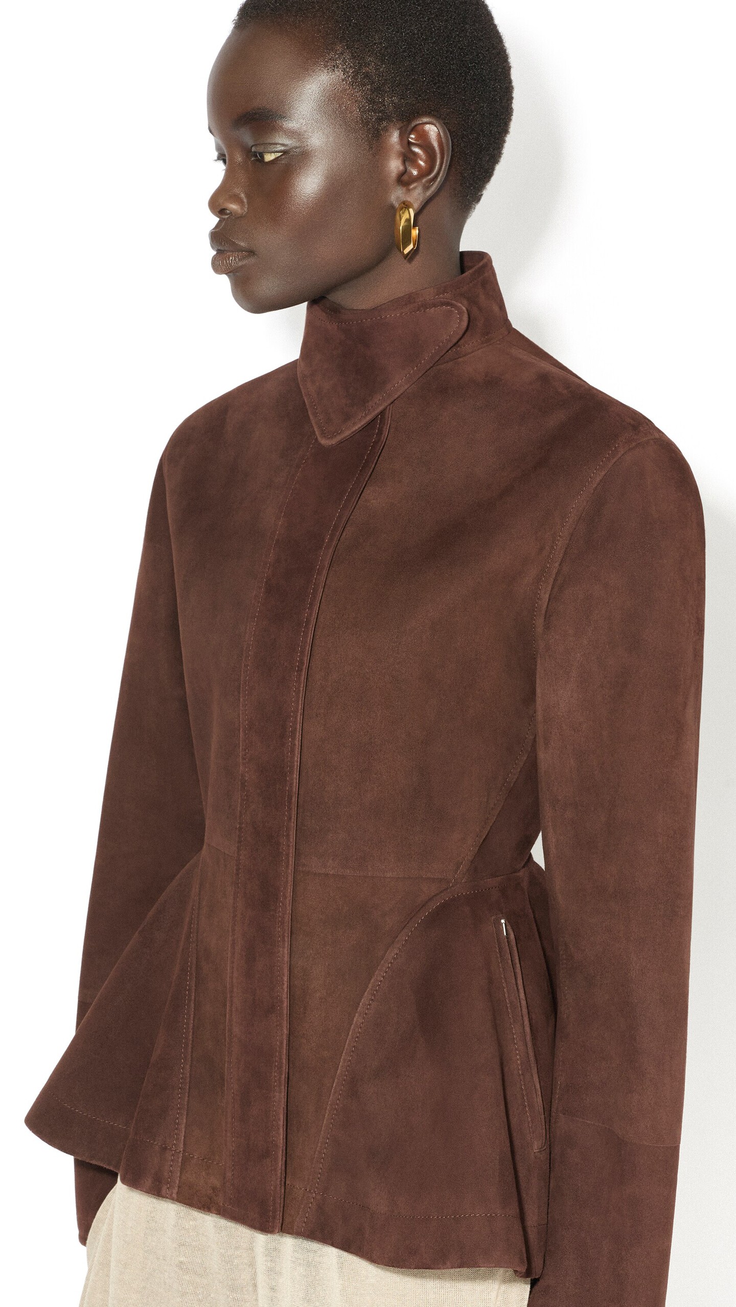 ALA&Iuml;A SUEDE GOATSKIN PEPLUM JACKET CHOCOLATE - View 4