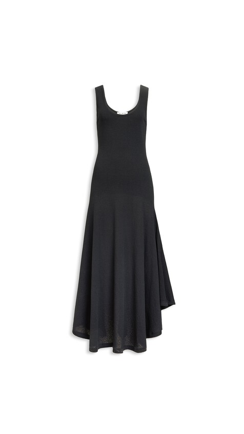 ALA&Iuml;A ASYMMETRIC COTTON CREPE DRESS BLACK