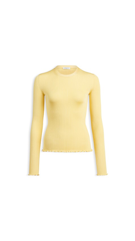 ALA&Iuml;A SILK RIBBED KNIT TOP PALE YELLOW