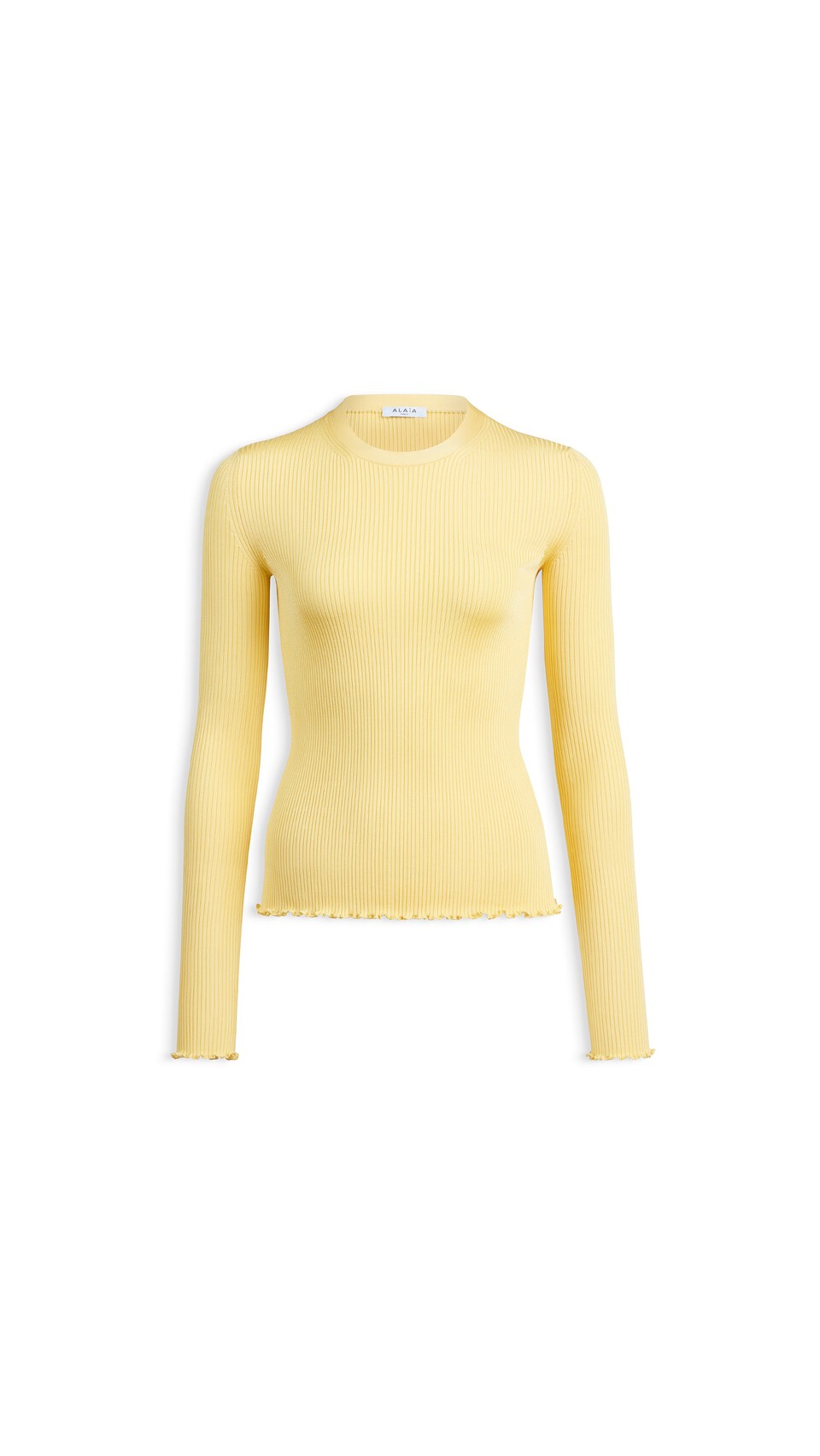 ALA&Iuml;A SILK RIBBED KNIT TOP PALE YELLOW