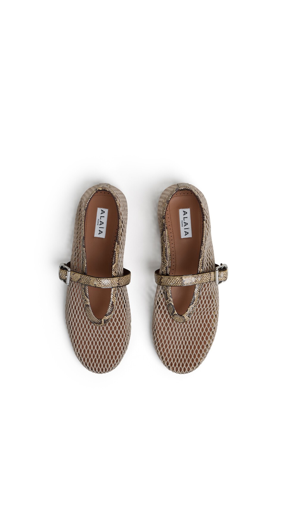 ALA&Iuml;A BALLET FLATS IN FISHNET AND AYERS LEATHER HONEY - View 4