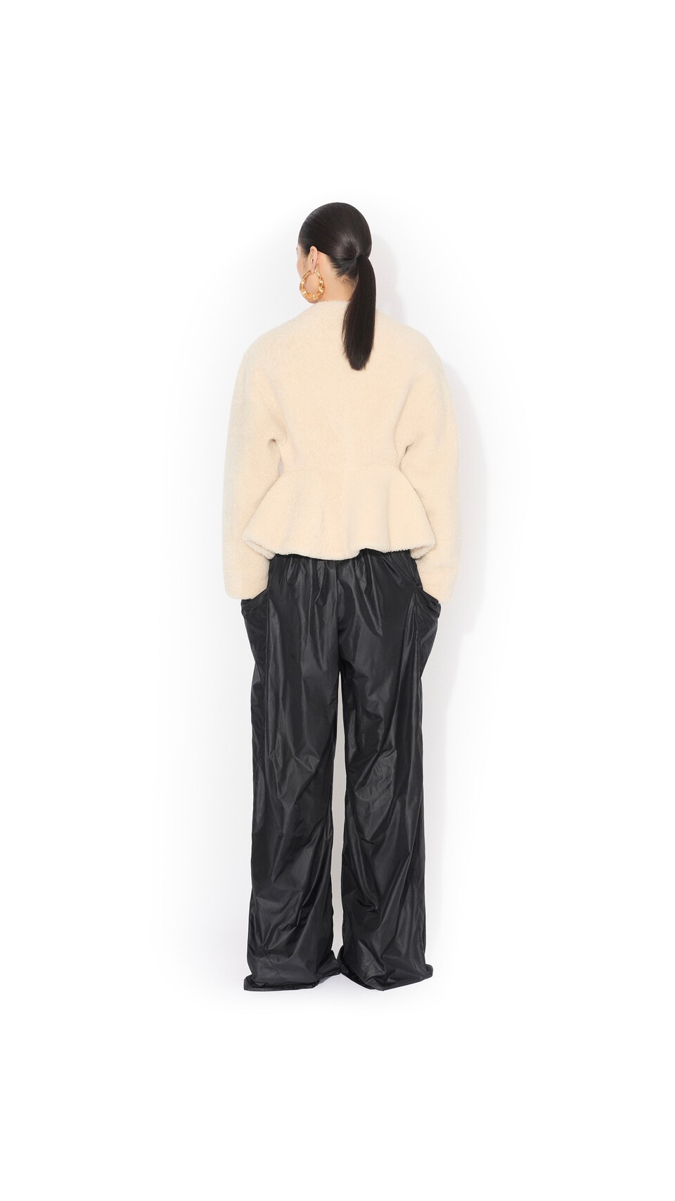 ALA&Iuml;A SHEARLING PEPLUM JACKET NATURAL - View 3