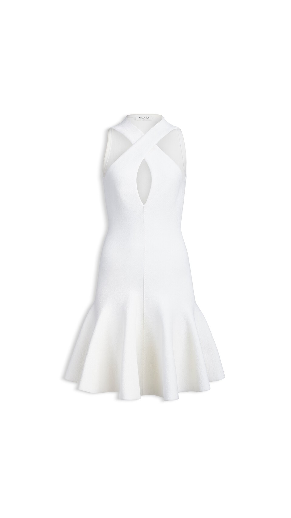 ALA&Iuml;A CROSS-FRONT KNIT DRESS NATURAL WHITE