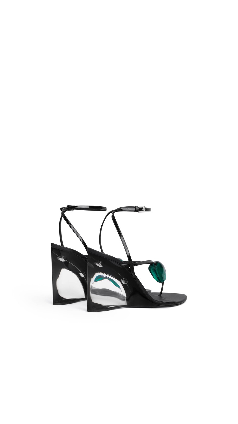 ALA&Iuml;A INVISIBLE JEWEL WEDGE SANDALS IN PATENT CALFSKIN  BLACK - View 3
