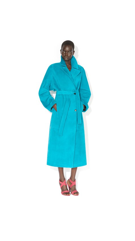 ALA&Iuml;A SUEDE GOATSKIN TRENCH COAT TURQUOISE - View 2