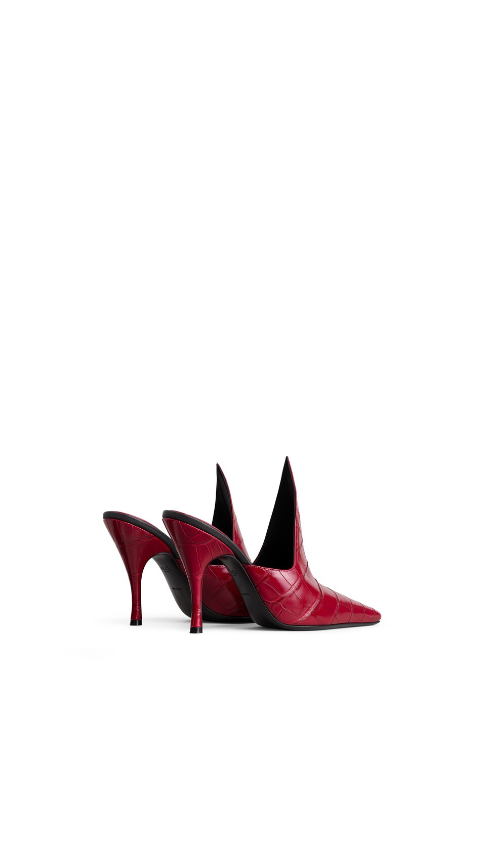 ALA&Iuml;A MULES IN CROCODILE EMBOSSED CALFSKIN CHERRY - View 3