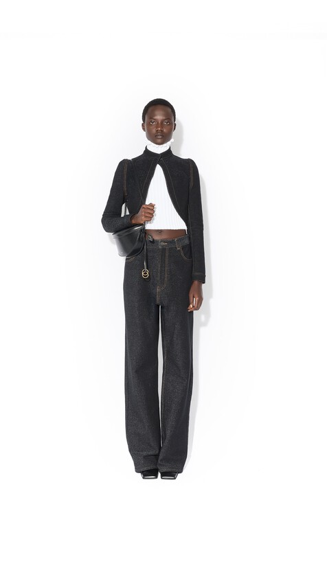 DENIM KNIT CROPPED CUT-OUT JACKET