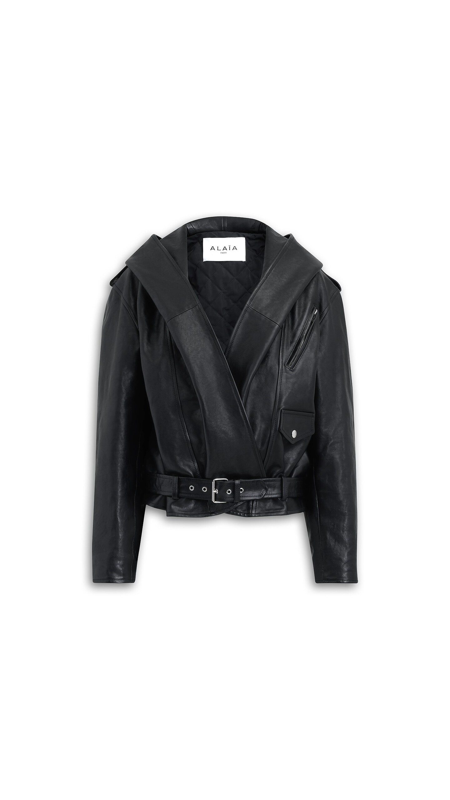 ALA&Iuml;A LEATHER HOODED BIKER JACKET BLACK