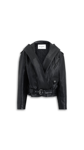 BLACK - ALA&Iuml;A LEATHER HOODED BIKER JACKET