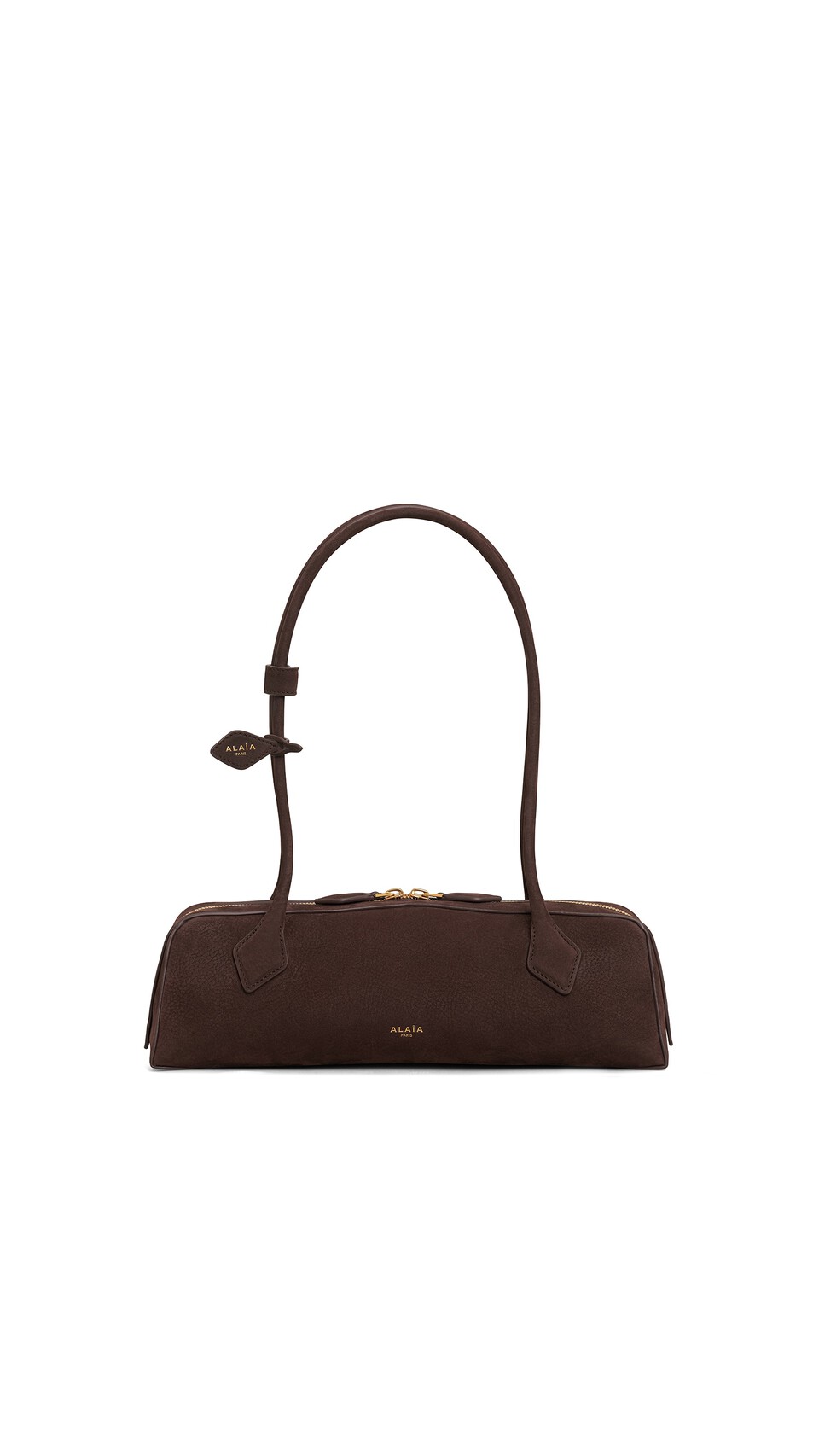 ALA&Iuml;A LE TECKEL MEDIUM BAG IN NUBUCK BROWN/GOLD