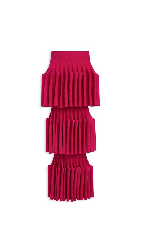 ALA&Iuml;A SCULPTED GODET SKIRT FUCHSIA
