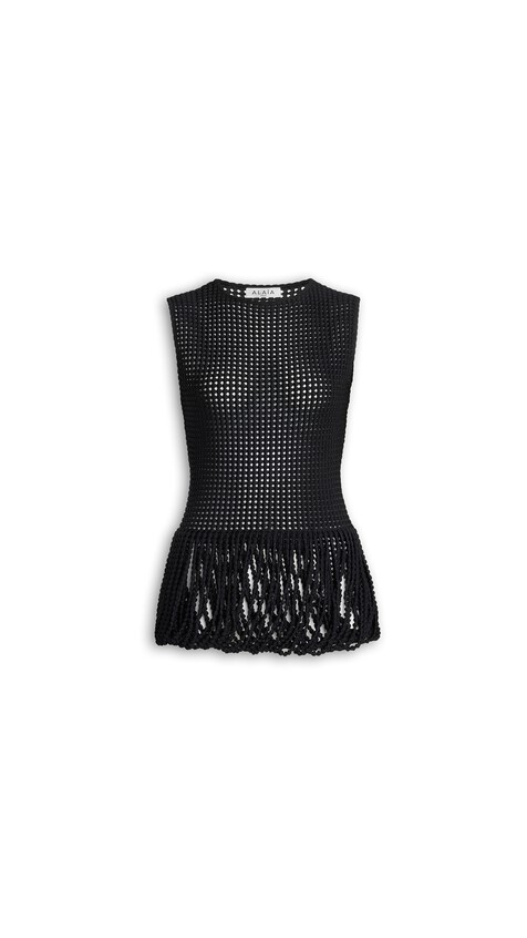 ALA&Iuml;A BEAD KNIT PEPLUM TANK TOP BLACK