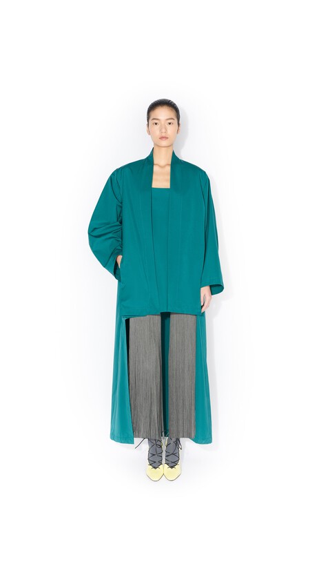 ALA&Iuml;A POPLIN ASYMMETRIC ROBE COAT EMERALD - View 2