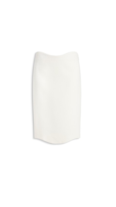 ALA&Iuml;A CURVED WOOL CREPE SKIRT IVORY