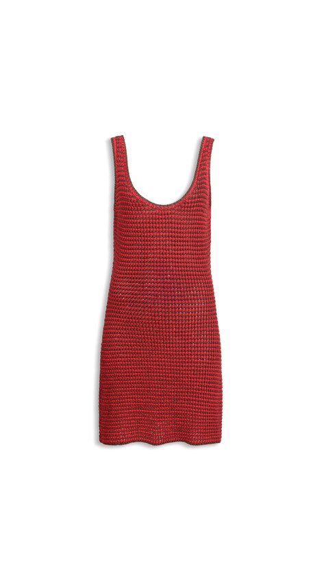ALA&Iuml;A KNITTED TANK DRESS BROWN/RED