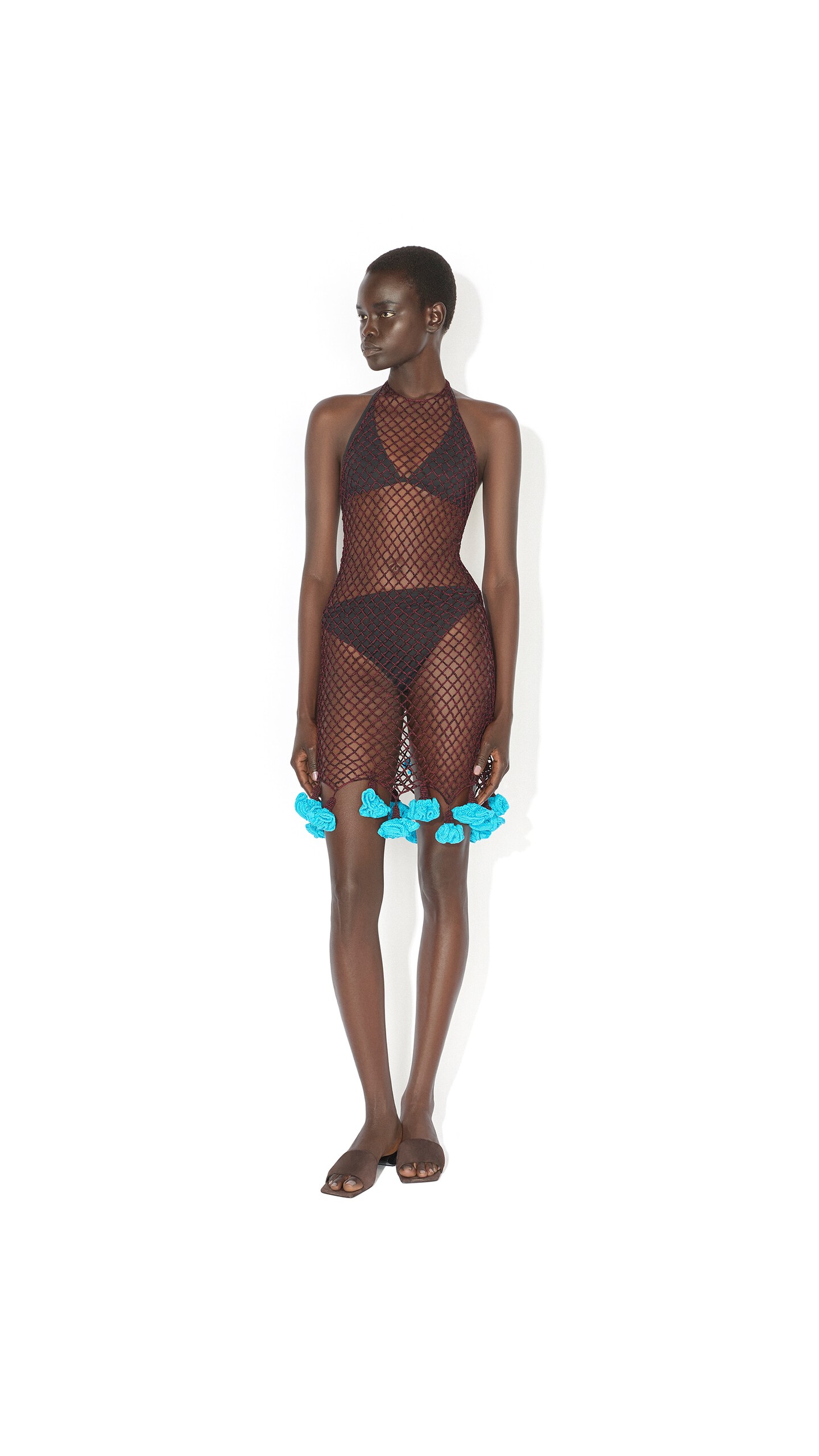 ALA&Iuml;A FLORAL CROCHET DRESS BURGUNDY/BLUE - View 2