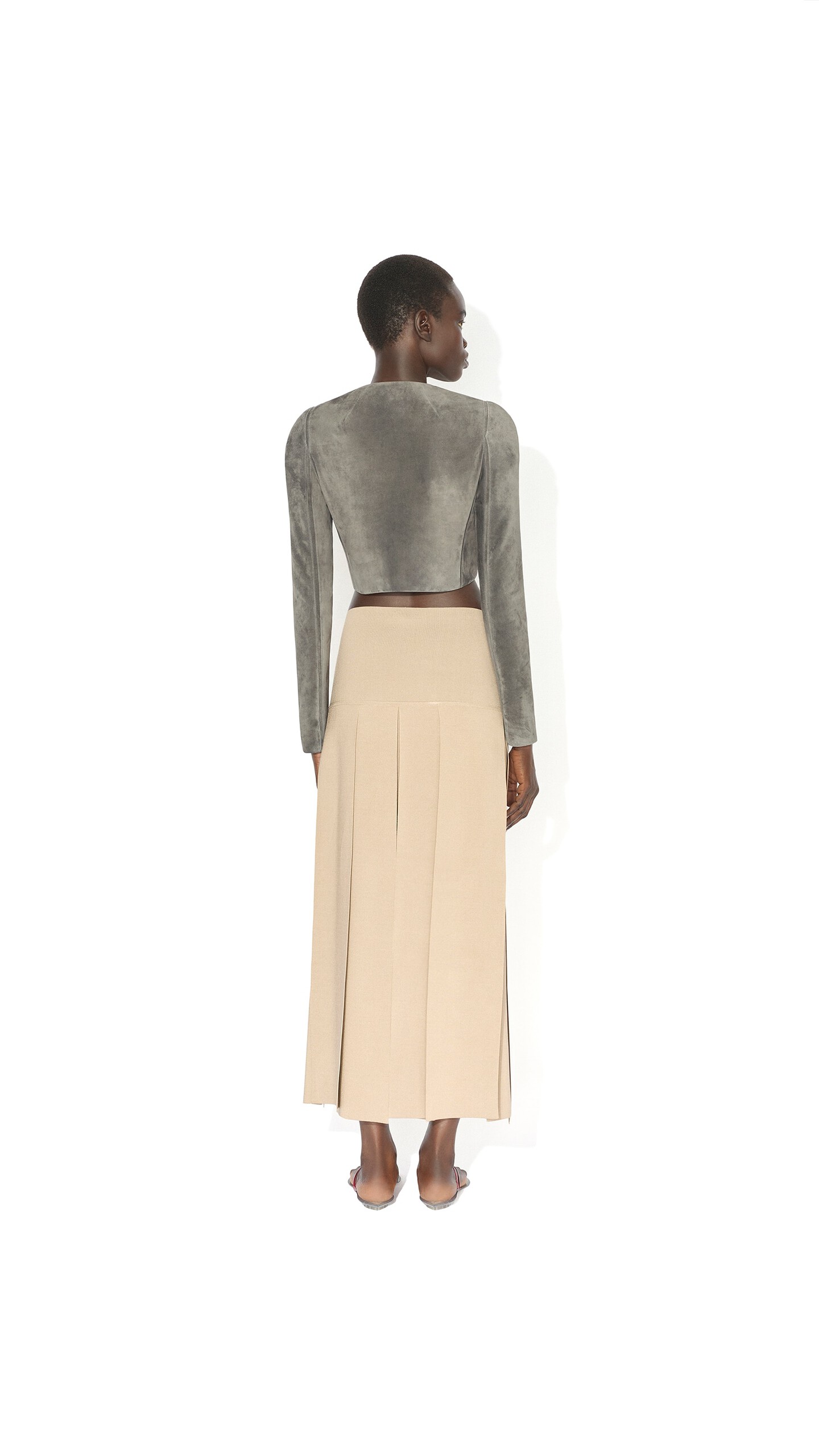 ALA&Iuml;A PLEATED MIDI SKIRT BEIGE - View 3