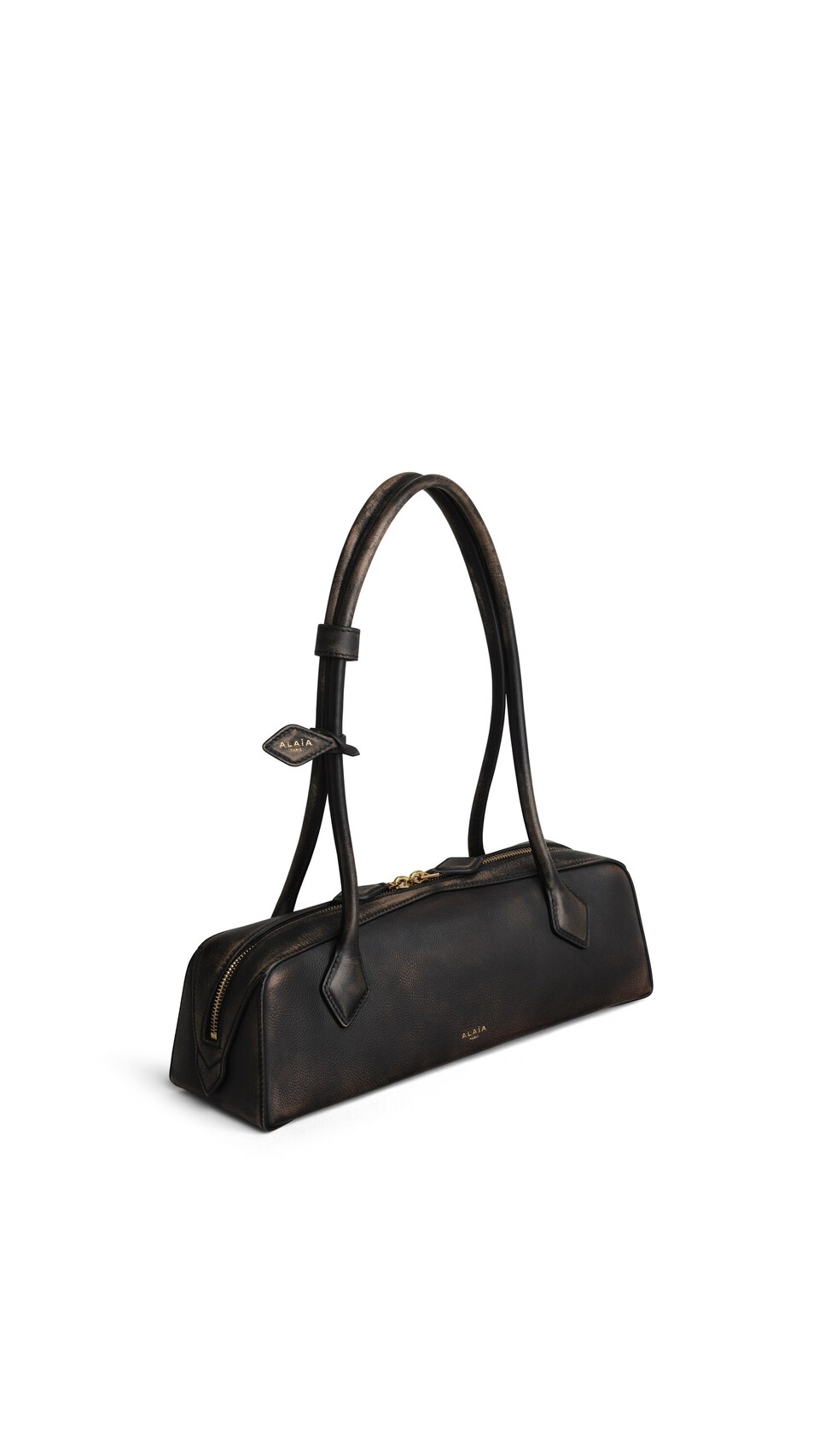 ALA&Iuml;A LE TECKEL MEDIUM BAG IN AGED LEATHER EBENE - View 2