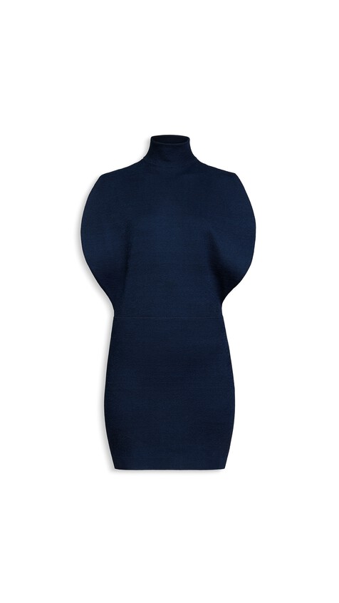 ALA&Iuml;A SILK KNIT CINCHED DRESS MIDNIGHT
