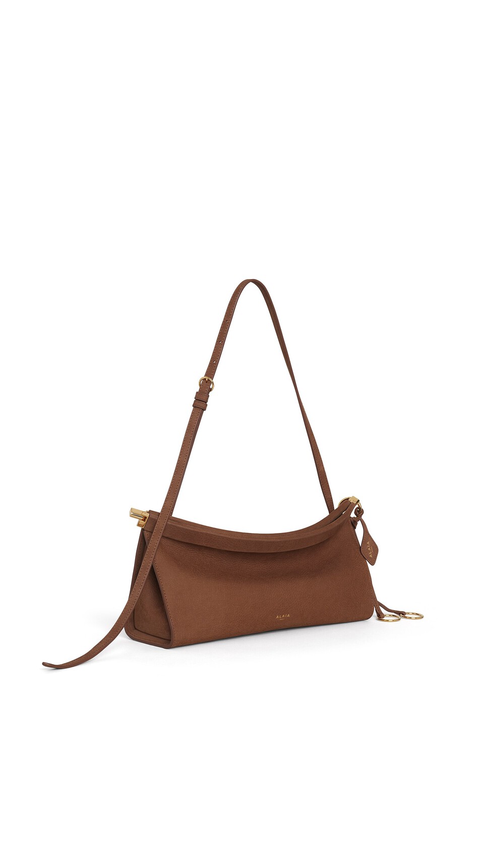 ALA&Iuml;A LE CLICK EAST WEST MEDIUM BAG IN NUBUCK BROWN - View 2