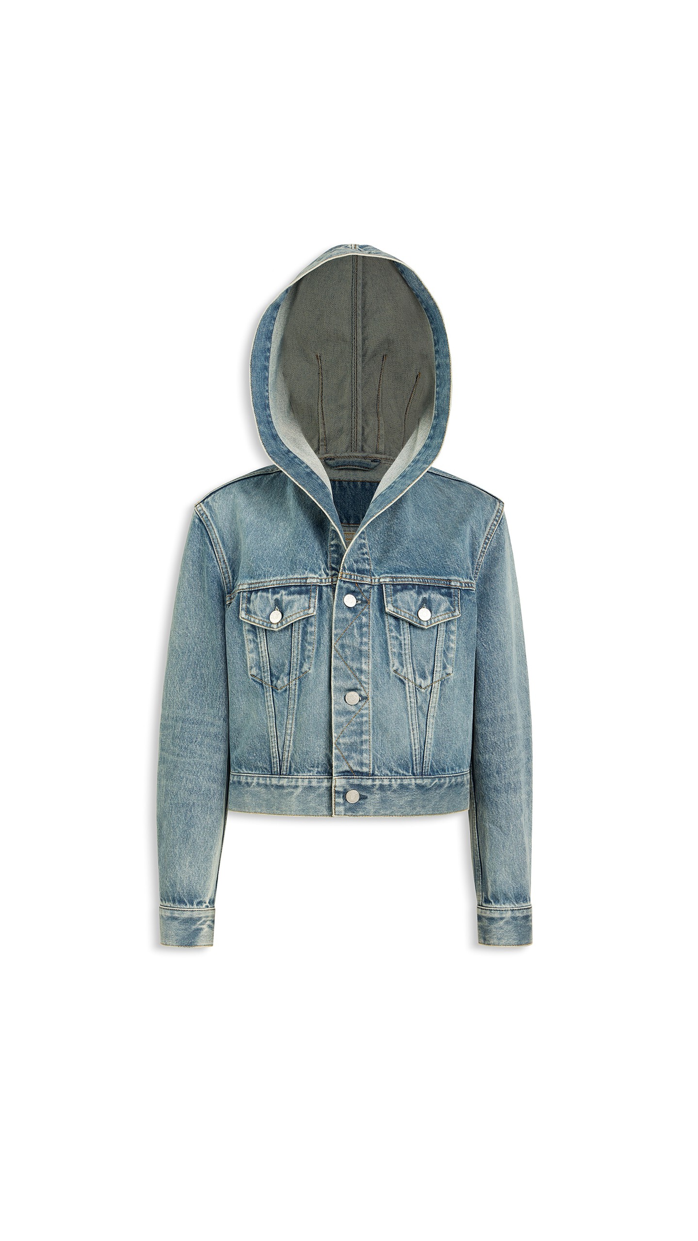 ALA&Iuml;A HOODED DENIM JACKET FADED BLUE - View 3