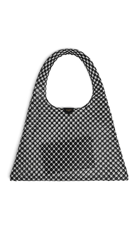 ALA&Iuml;A ONE PIECE HOBO BAG IN LEATHER NET BLACK/WHITE