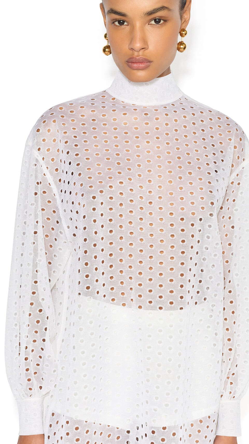 ALA&Iuml;A KNITTED EYELETS TUNIC WHITE - View 4