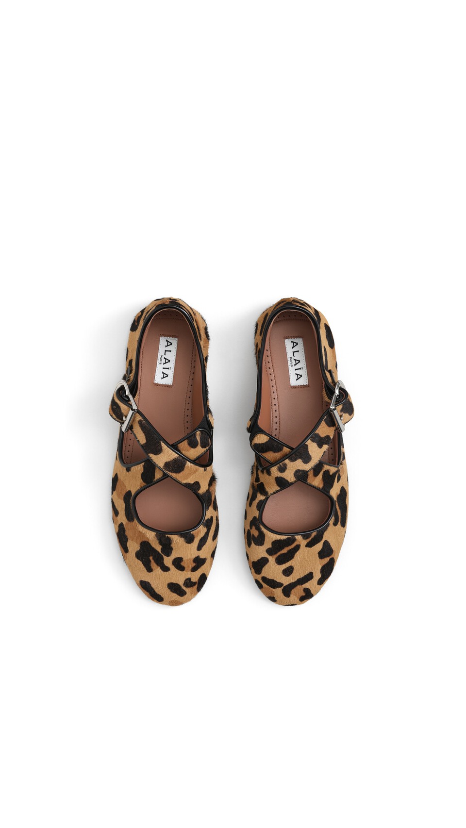 ALA&Iuml;A CRISS CROSS BALLET FLATS IN LEOPARD HAIRCALF BROWN - View 4