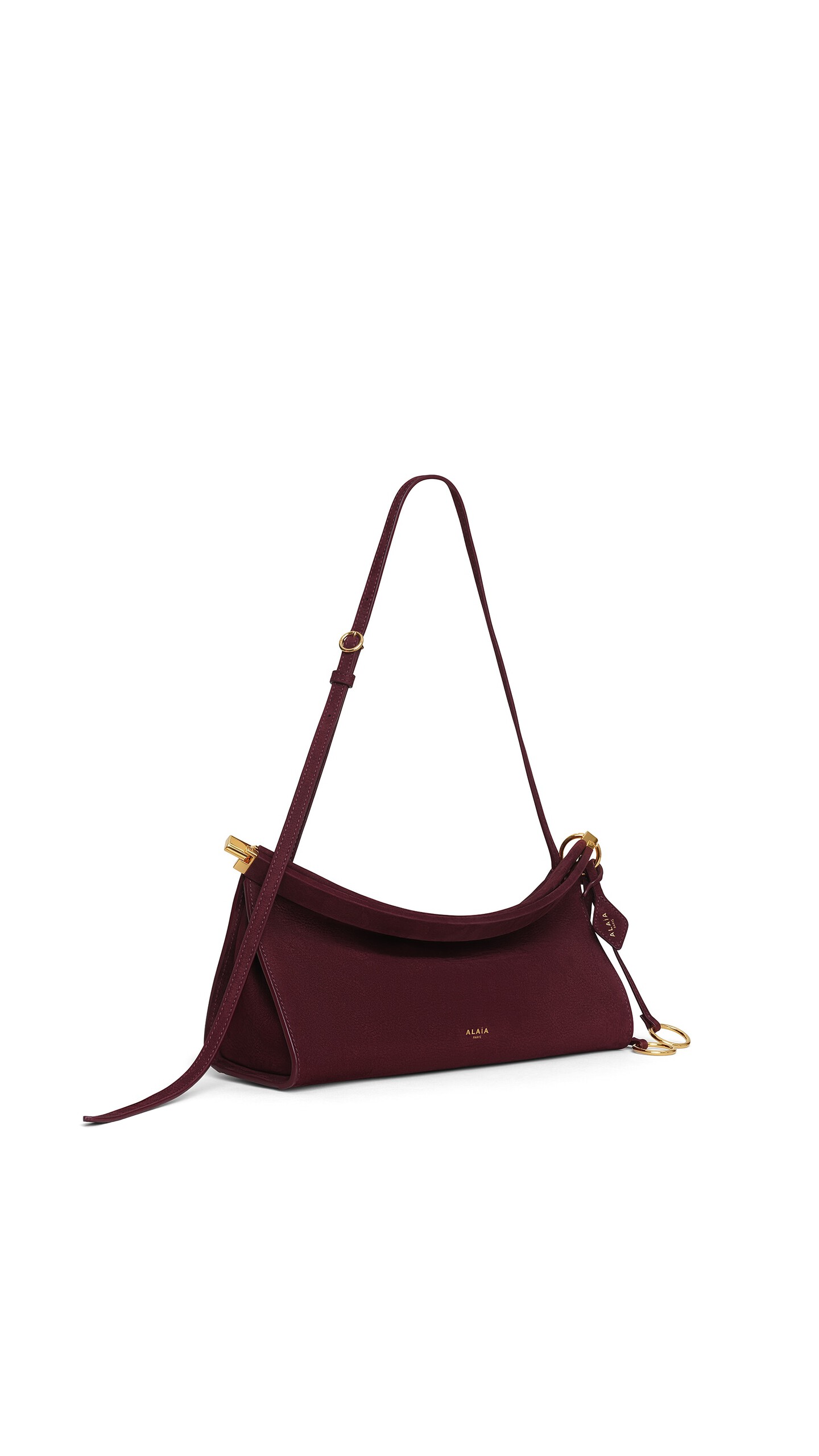 ALA&Iuml;A LE CLICK EAST WEST MEDIUM BAG IN NUBUCK GARNET RED - View 2