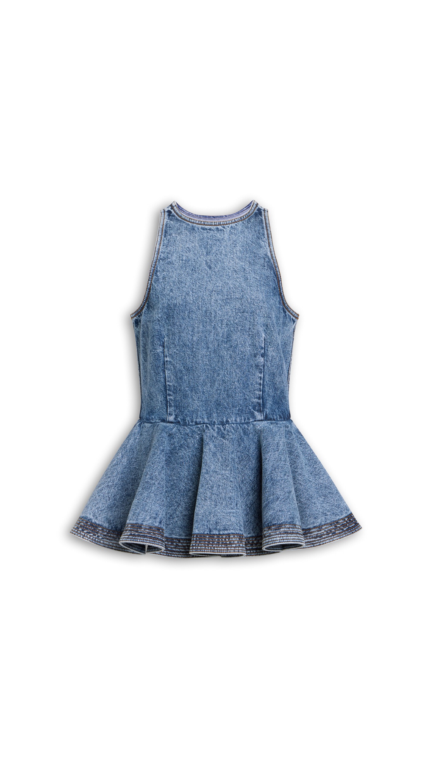 ALA&Iuml;A PEPLUM DENIM TOP SNOW BLUE