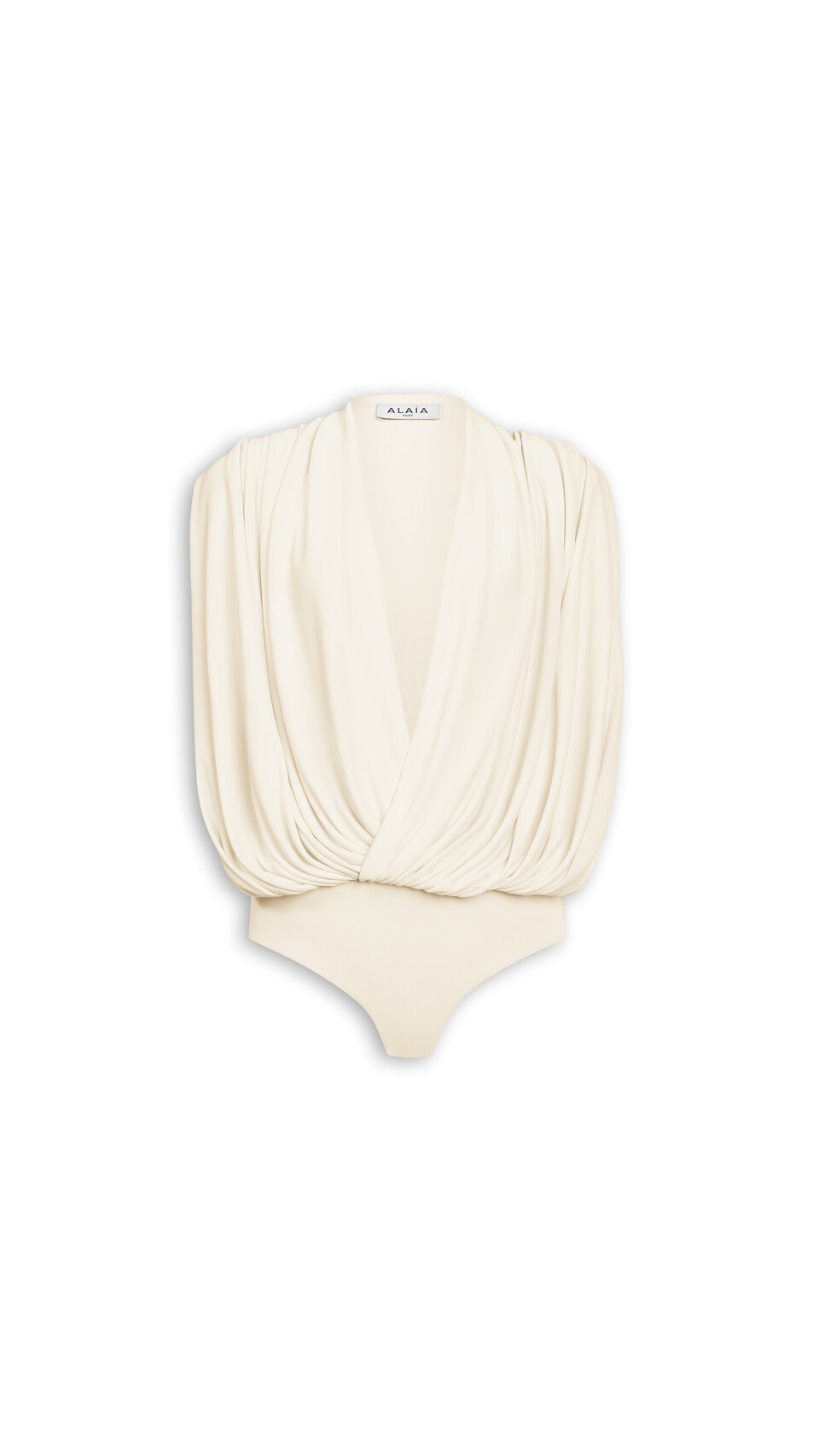 ALA&Iuml;A HOODED VISCOSE BODYSUIT PANNA COTTA