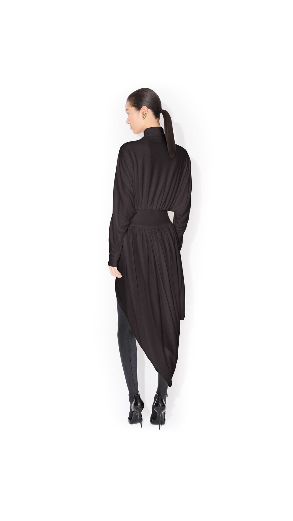 ALA&Iuml;A TWISTED FLUID JERSEY SKIRT EBENE - View 3