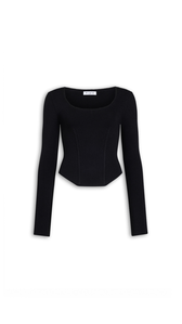 BLACK - ALA&Iuml;A CORSET WOOL TOP