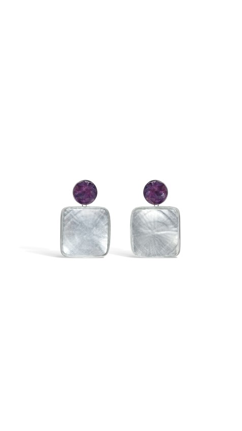 ALA&Iuml;A PENDANT EARRINGS IN AMETHYST & PLEXI PURPLE/SILVER