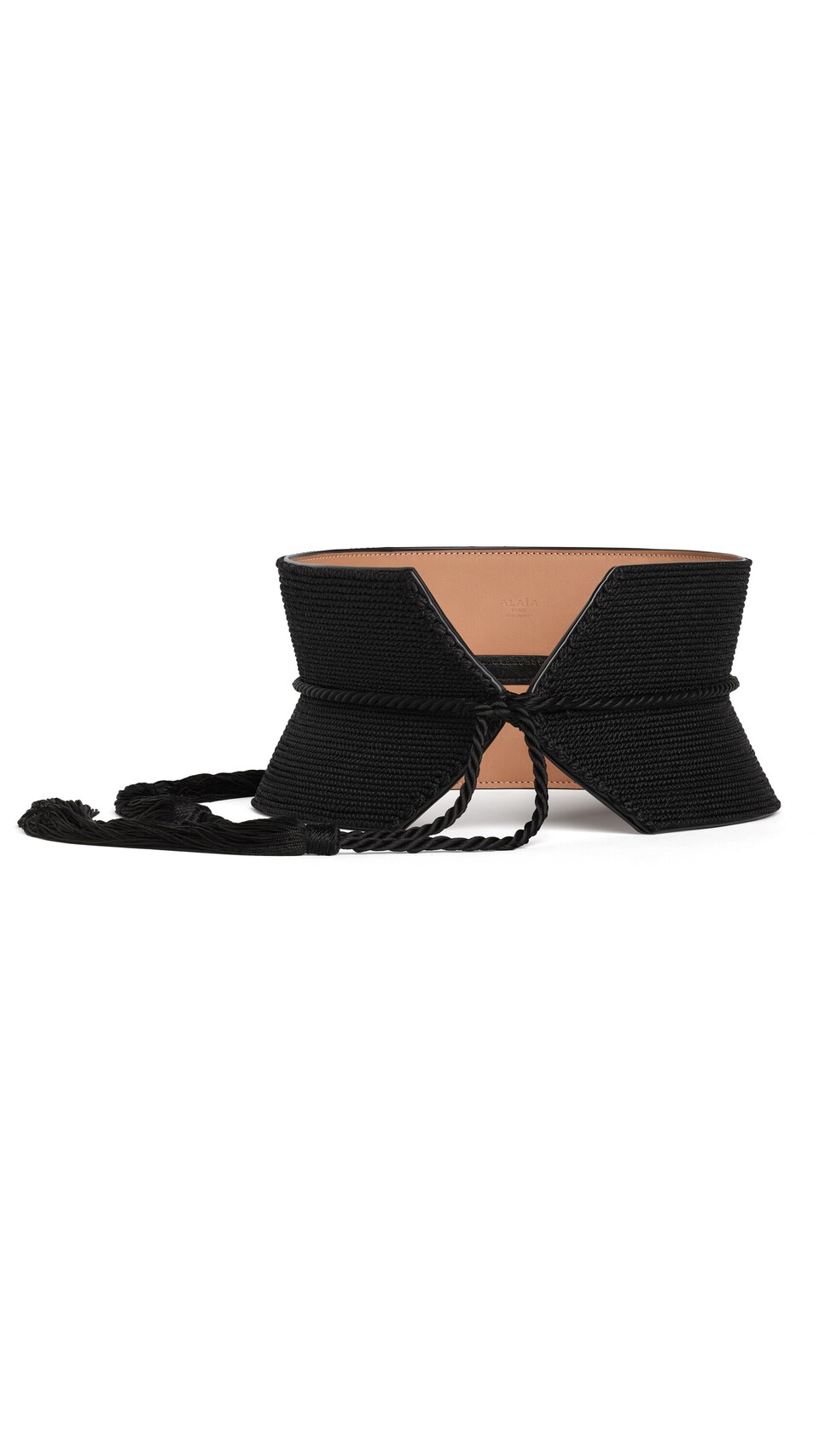 ALA&Iuml;A TASSEL BUSTIER BELT IN CALFSKIN BLACK