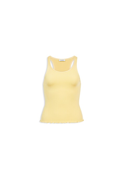 ALA&Iuml;A SILK RIBBED KNIT CROP TOP PALE YELLOW