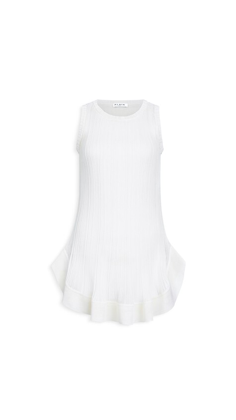 ALA&Iuml;A KNITTED MINI PLEATED DRESS NATURAL WHITE