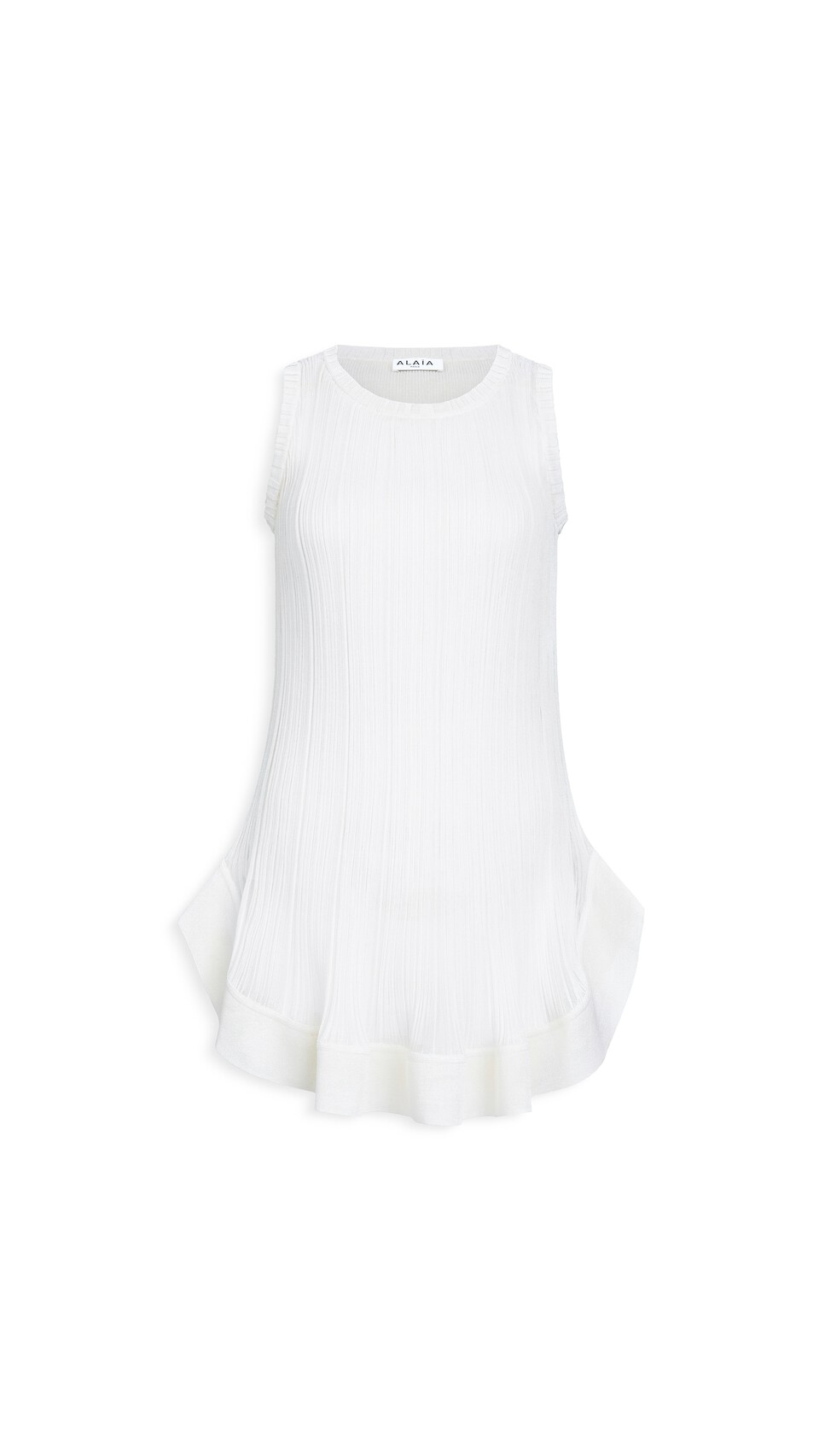 ALA&Iuml;A KNITTED MINI PLEATED DRESS NATURAL WHITE