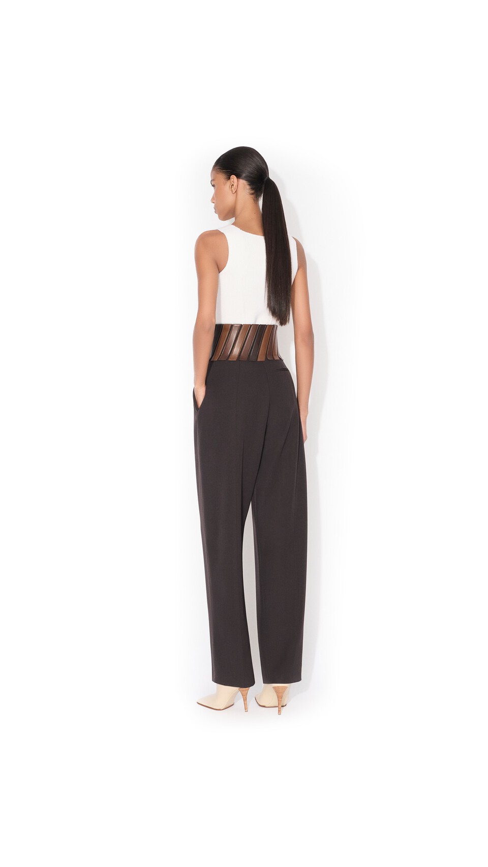 ALA&Iuml;A BELT WOOL GABARDINE PANTS EBENE - View 3