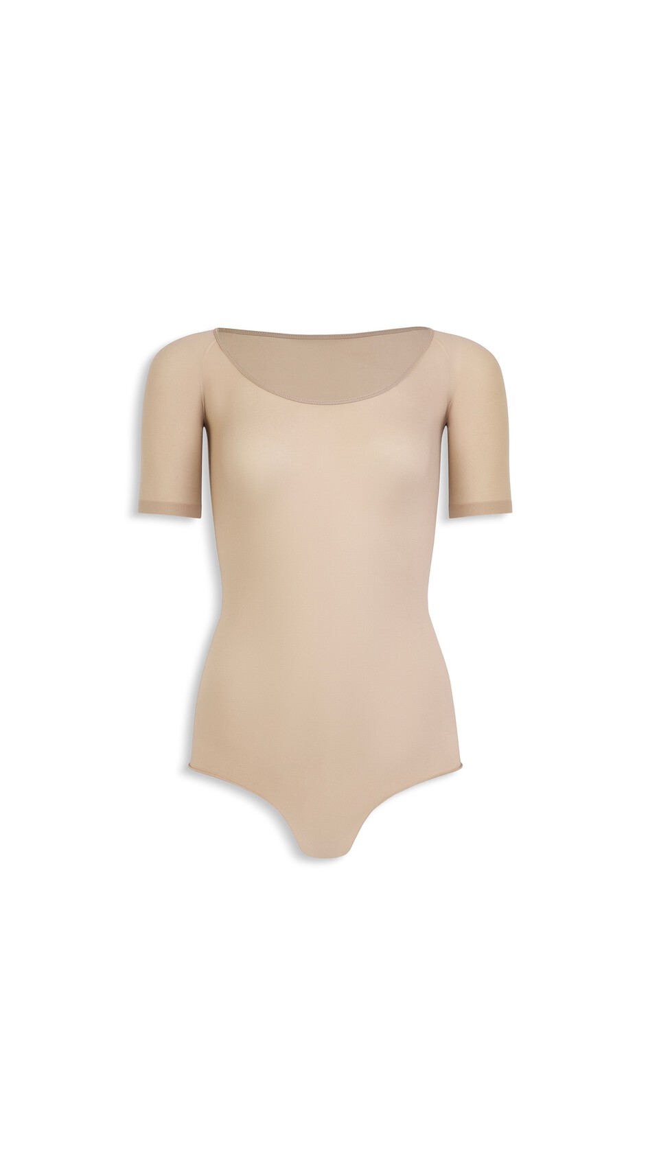 ALA&Iuml;A SHORT SLEEVES SECOND-SKIN KNIT BODYSUIT BEIGE