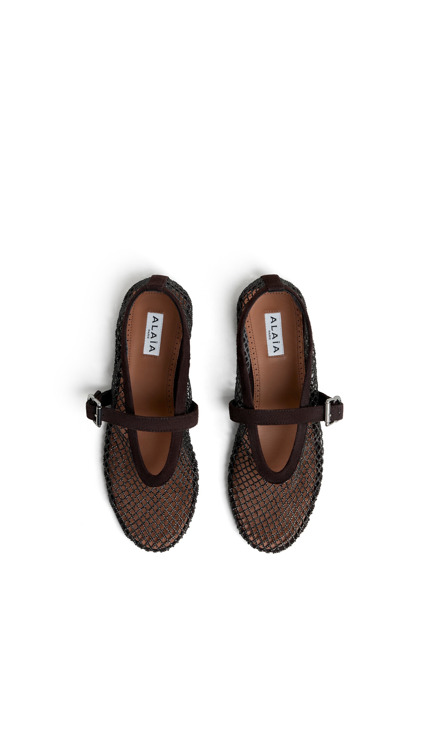 ALA&Iuml;A BALLET FLATS IN STRASS FISHNET DARK BROWN - View 4