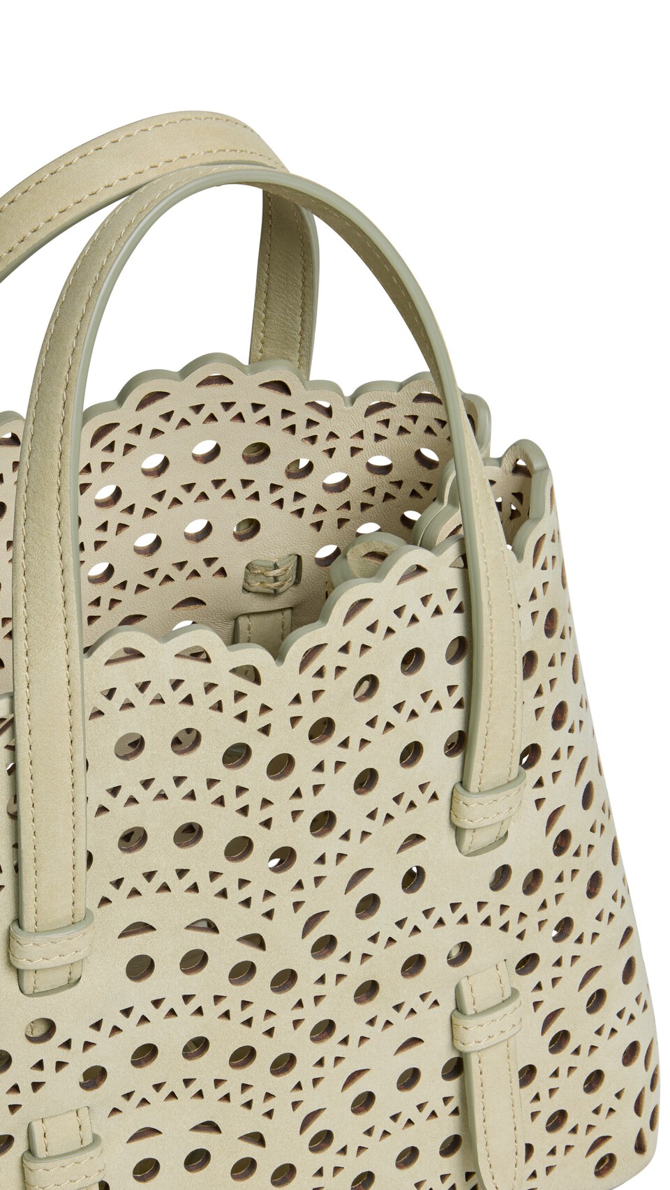ALA&Iuml;A MINA 20 BAG IN VIENNE WAVE NUBUCK ALMOND GREEN - View 3