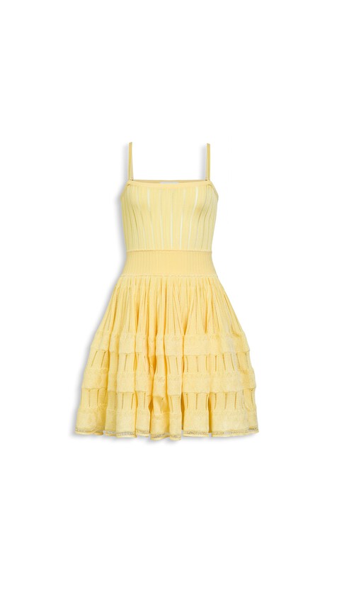 ALA&Iuml;A KLEID AUS GL&Auml;NZENDEM KRINOLINE BLASSGELB