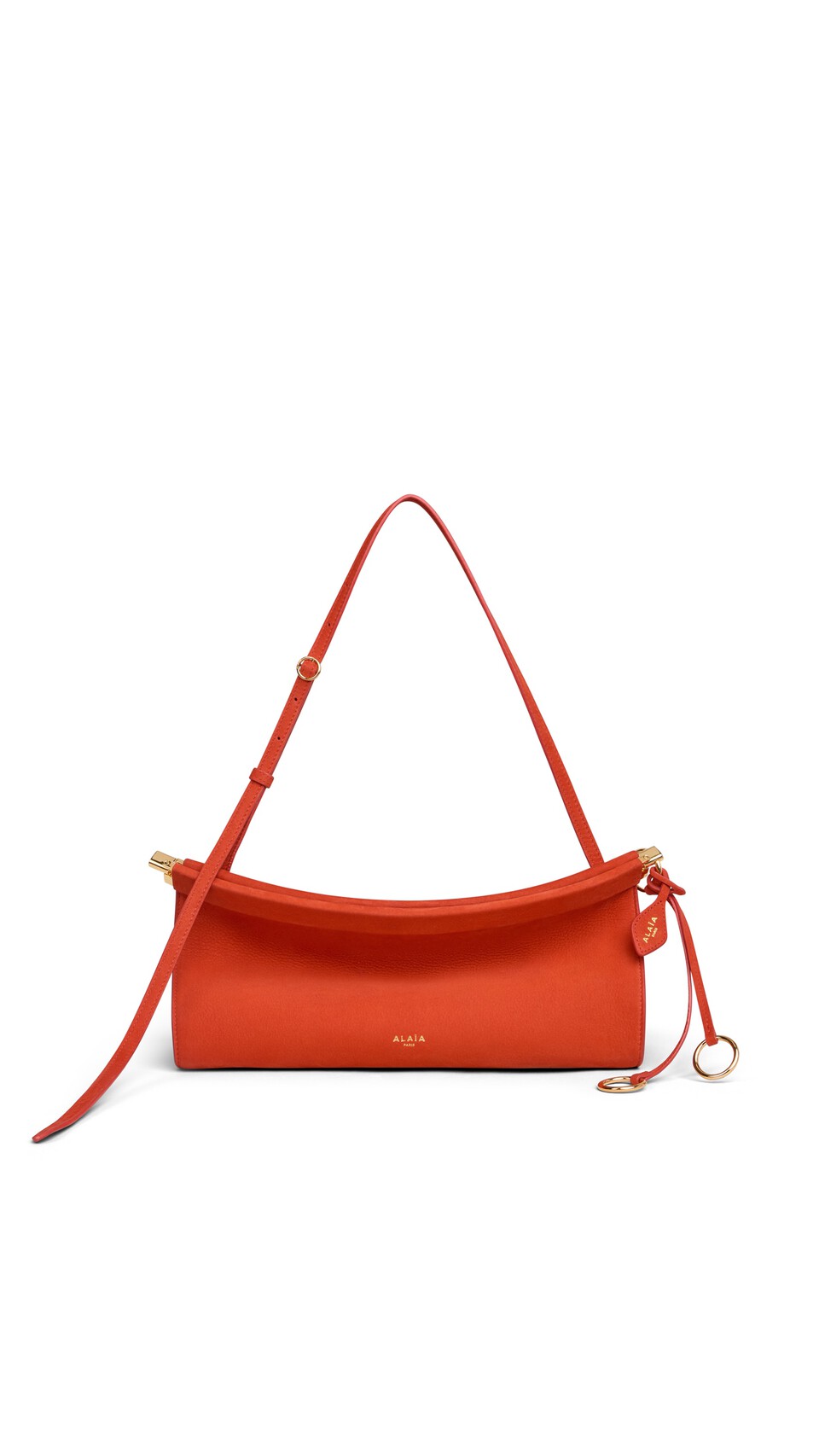 ALA&Iuml;A LE CLICK EAST WEST MEDIUM BAG IN NUBUCK BURNT ORANGE