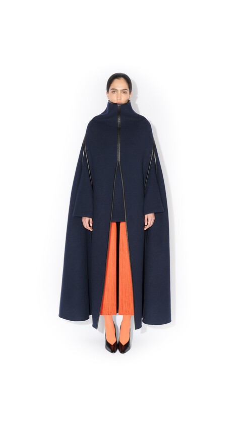 ALA&Iuml;A DOUBLE FACE WOOL CAPE COAT NAVY - View 2